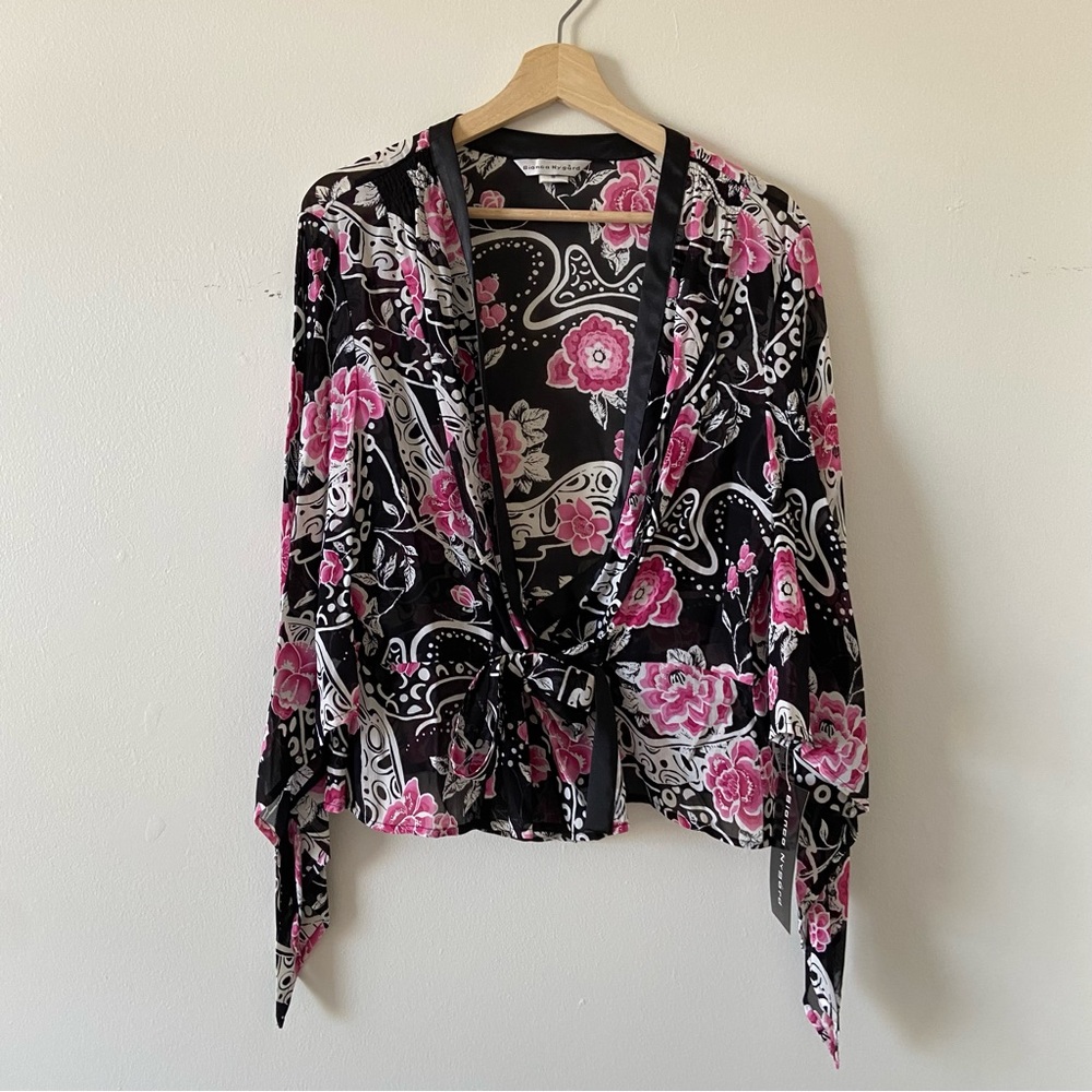 Bianca Nygard Y2K Floral Wrap Bell Sleeve Blouse